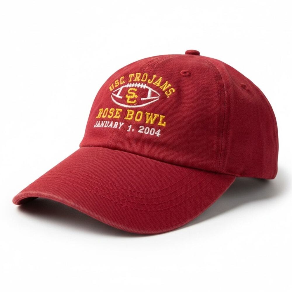 Vintage USC Trojans Rose Bowl 2004 Red Hat Cap Strap Back Mens OS Distressed Y2K
